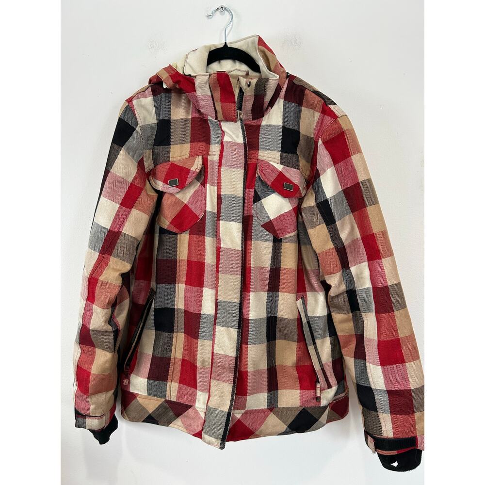 Powder Room X5 ski snowboarding jacket womens L red black plaid some stains